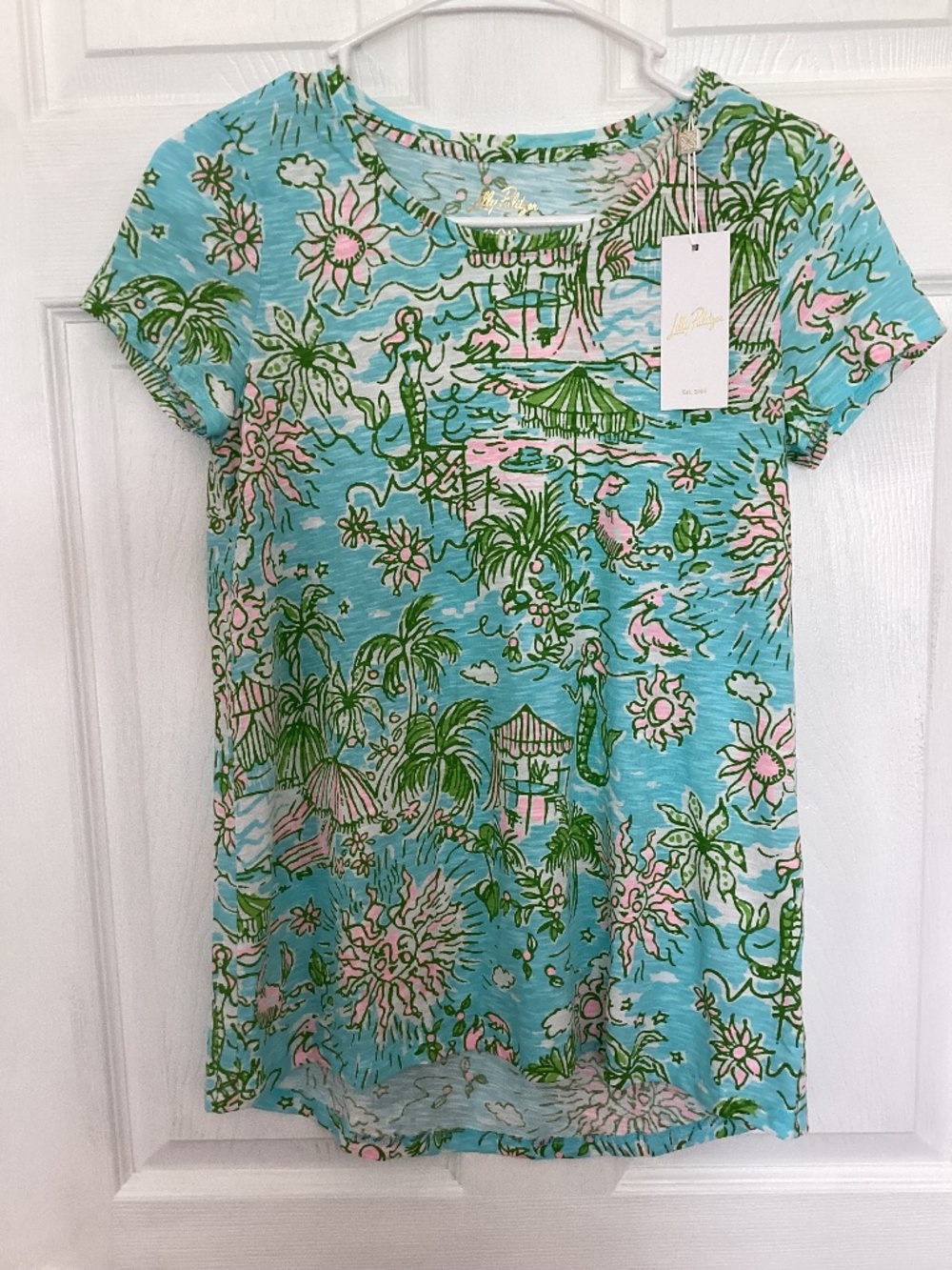 Lilly Pulitzer Etta Top Fresh Water Blue Sunbathers Bliss XXS NWT Cruise Beach